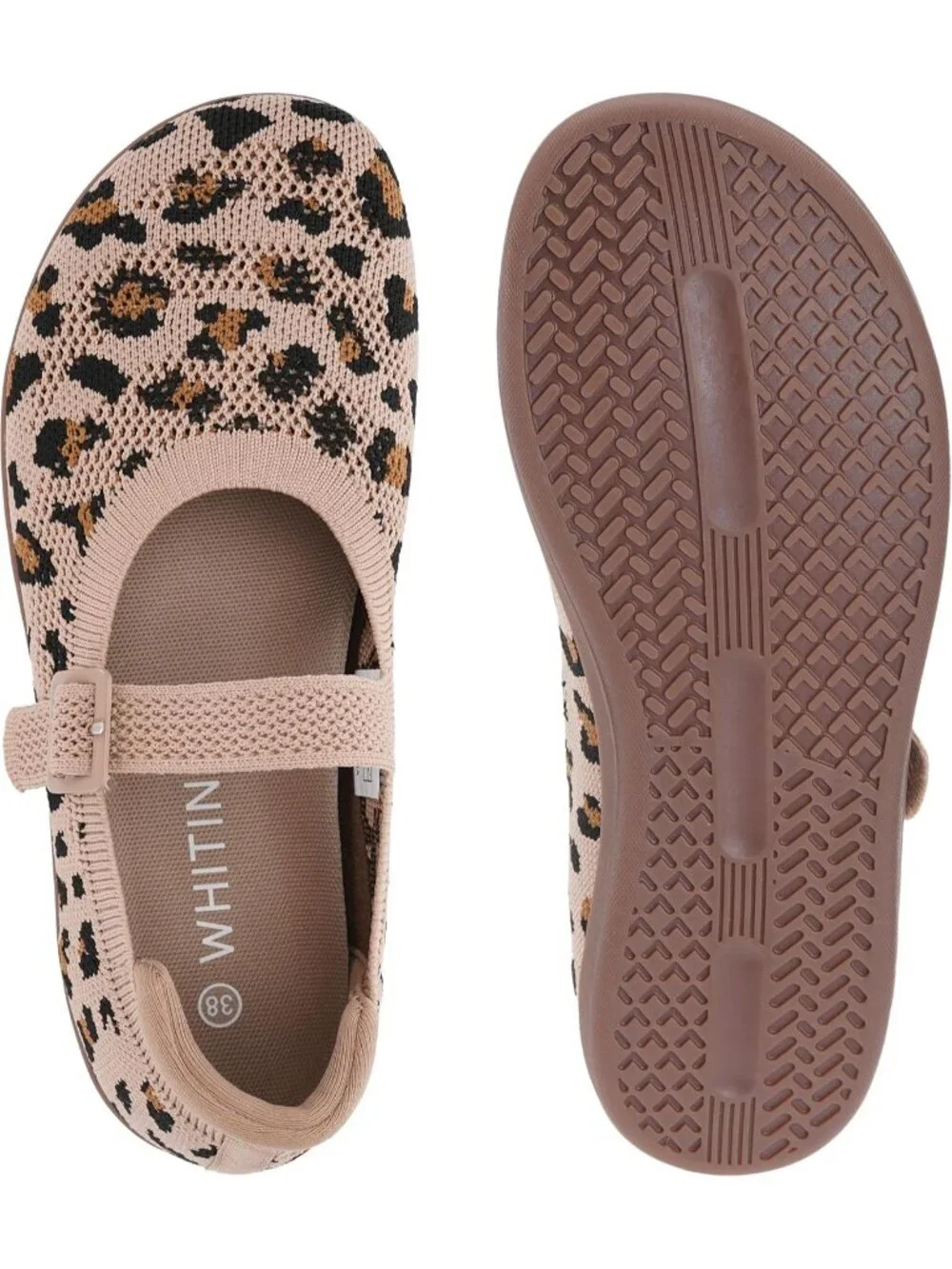 Women's Leopard Barefoot Mary Jane Flats Knit Adjustable Straps Shoes